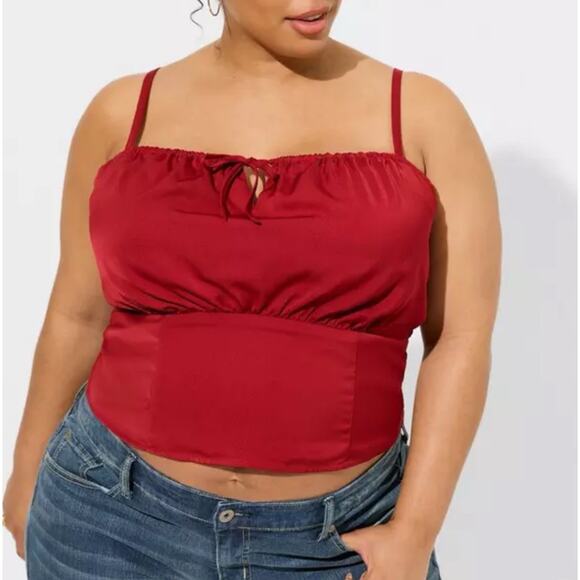 Torrid Halter Top Women's Size 3 Tank Sleeveless Plus Red Smocked Adjustable - Picture 1 of 6
